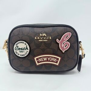 Coach Mini Jamie Camera Bag Signature Canvas Ski Patches CF455 Crossbody